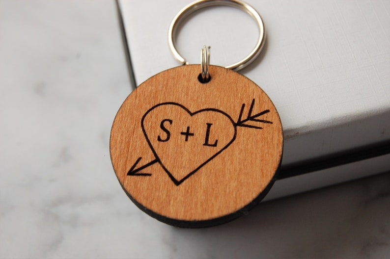 His Hers Keyring, 5th Wedding Anniversary gift, Personalised Wooden Keyring, Valentines Gift, Wedding Anniversary Gift Him, 5th Anniversary image 2
