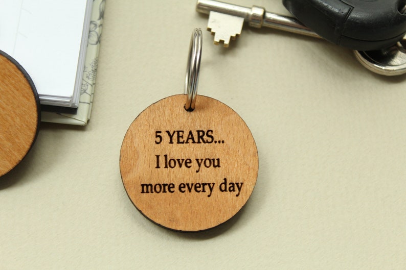 His Hers Keyring, 5th Wedding Anniversary gift, Personalised Wooden Keyring, Valentines Gift, Wedding Anniversary Gift Him, 5th Anniversary image 4