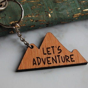 Let's Adventure Keyring, Travel Wooden Keyring, Mountain Keyring, Wanderlust, Birthday Gift, Unique Gift Idea, Wooden Etched, Laser Engraved image 4