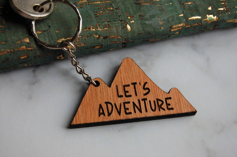 Let's Adventure Keyring, Travel Wooden Keyring, Mountain Keyring, Wanderlust, Birthday Gift, Unique Gift Idea, Wooden Etched, Laser Engraved image 4