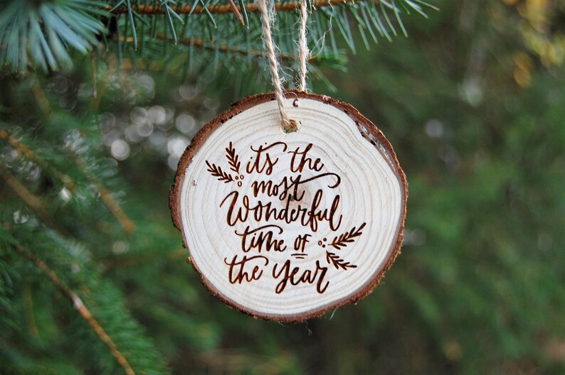 Log Slice Christmas Tree Bauble, Most Wonderful Time Of The Year, Wood Slice Bauble, Log Slice Bauble, Wooden Bauble image 1