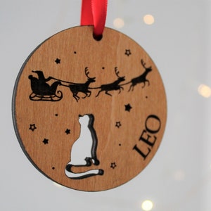 Personalised Cat Christmas Bauble, Cat Christmas Decoration, Pet Lover Christmas Gift, Pet Christmas Tree Decor, Wooden Tree Decoration, Cat image 2