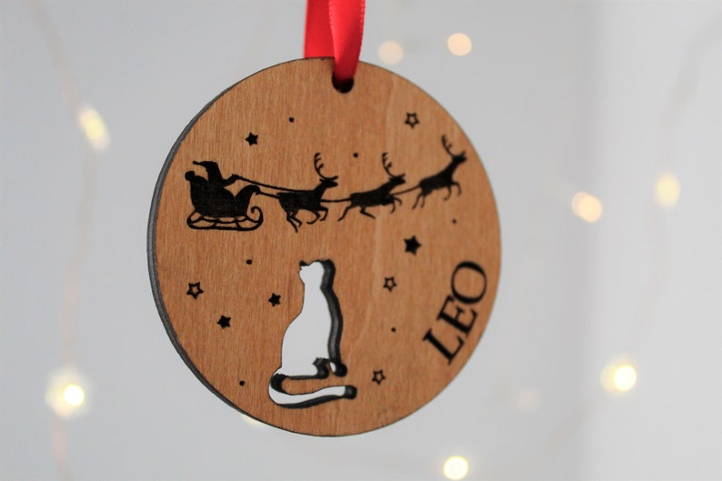 Personalised Cat Christmas Bauble, Cat Christmas Decoration, Pet Lover Christmas Gift, Pet Christmas Tree Decor, Wooden Tree Decoration, Cat image 2