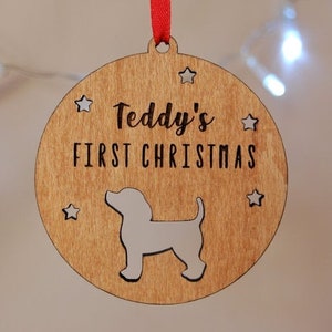 Enfeite de primeiro natal personalizado para cães, cão de estimação, presente de decoração de árvore de Natal para cães