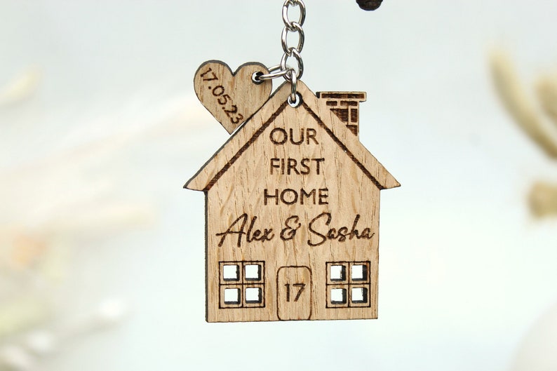 Set of 2 New Home Keyrings, Couples First Home Keyring Set, Personalised New House Gift, His Hers Keyring Set Personalised Home, First House image 1