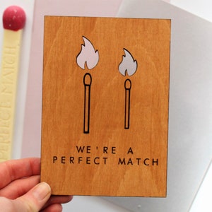 Perfect Match Valentines Card, Valentine Gifts For Him, Personalised Wooden Card, Funny Gift For Boyfriend