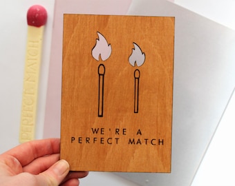 Perfect Match Valentines Card, Valentine Gifts For Him, Personalised Wooden Card, Funny Gift For Boyfriend