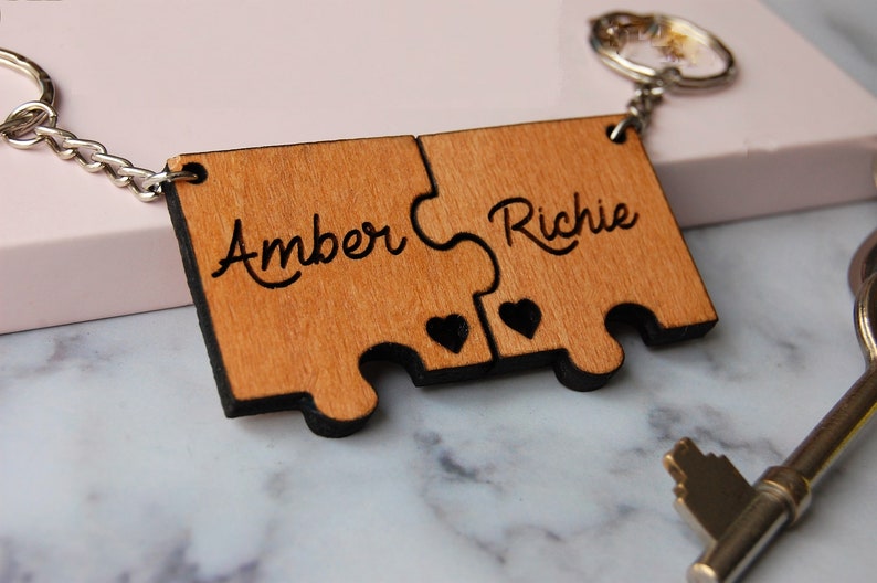 Personalised Wooden Keyring Gift, His Hers Keyring, Missing Piece, Jigsaw Puzzle, Valentines Gift, Couples Keyring, Couples Gift image 2