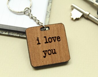 Ti amo il portachiavi in legno, il suo rinnovi hers Keyring, il regalo del primo anniversario, coppie Keyring, Coppie Regalo, Anniversario Regalo, Regalo per il Cinquantesimo Anniversario