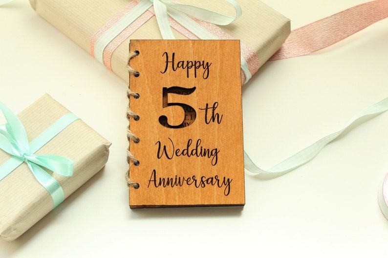 5th Anniversary Card, Personalised Wooden Engraved Card 5 Year Anniversary, 5th Anniversary Gift, Wooden Card, Fifth Anniversary Card image 1