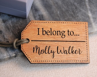 Wooden Luggage Tag, Personalised Wooden Tag, I Belong To, Travel Gift, Adventure Gift, Gift For Travellers, Personalised Message