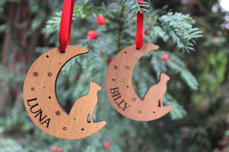 Personalised Cat Christmas Bauble, Cat Christmas Decoration, Pet Lover Christmas Gift, Cats First Christmas, Wooden Tree Ornament , Cat image 3