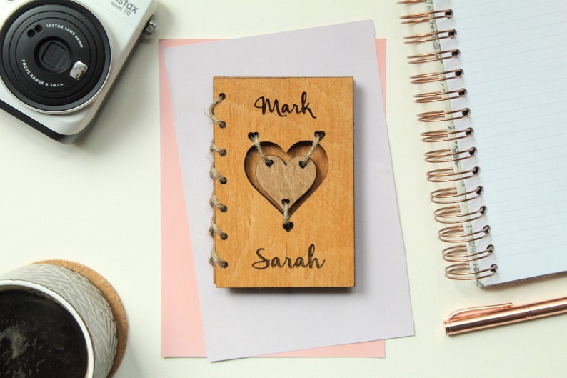 Personalised 5th Wedding Anniversary Wooden Notebook Gift Wood Card Cover