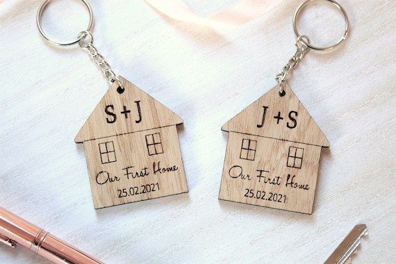 Personalised Set of New Home Keyrings, Couples First Home