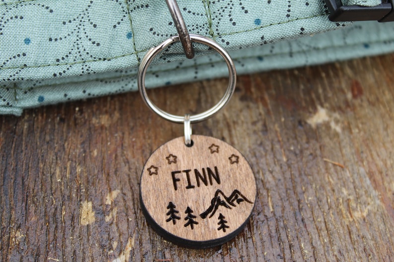 Mountain Dog ID Tag, Wood Dog Tag, Dog Identification Tag, Dog Name Tag image 2