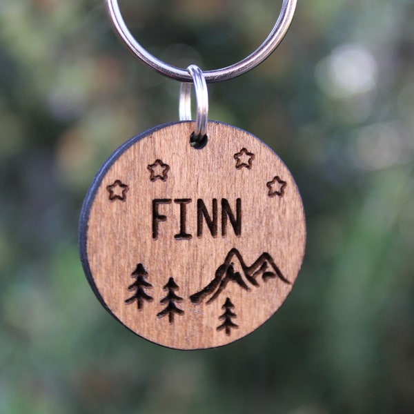 Mountain Dog ID Tag, Wood Dog Tag, Dog Identification Tag, Dog Name Tag