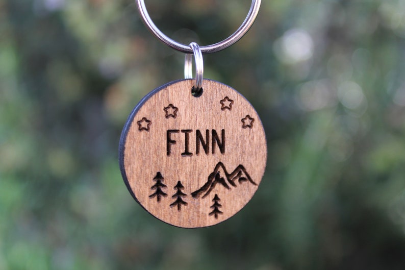 Mountain Dog ID Tag, Wood Dog Tag, Dog Identification Tag, Dog Name Tag image 1