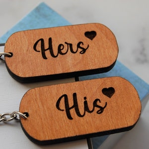 His & Hers Personalised Wooden Keyring, His Hers Keyring, Valentines Gift, Couples Keyring, Couples Gift,  Anniversary Gift, Anniversary