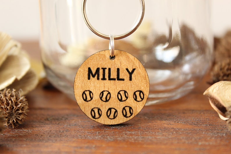 Tennis Ball Wooden Dog Tag, Personalised Dog ID Tag, Dog Tags For Dogs, Ball Lover Tag image 2