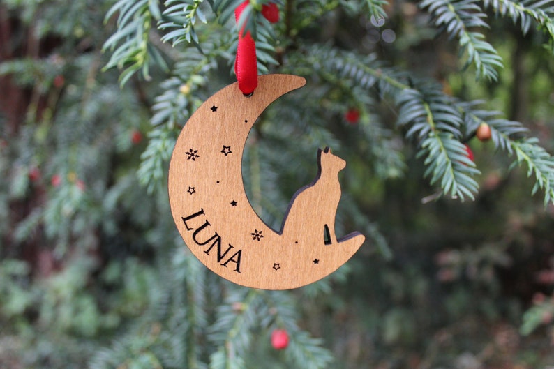 Personalised Cat Christmas Bauble, Cat Christmas Decoration, Pet Lover Christmas Gift, Cats First Christmas, Wooden Tree Ornament , Cat image 5