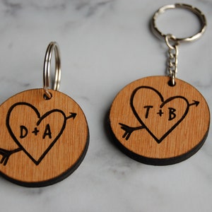 5th Wedding Anniversary gift, Personalised Wooden Keyring, Valentines Day Gift for him, Couples Keyring, 5th Anniversary