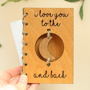 Keepsake Valentines Day Card, I Love You To The Moon and Back Personalised Wooden Engraved Card, Valentines Gift For Her, Anniversary Card image 2