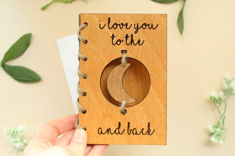 Keepsake Valentines Day Card, I Love You To The Moon and Back Personalised Wooden Engraved Card, Valentines Gift For Her, Anniversary Card image 2