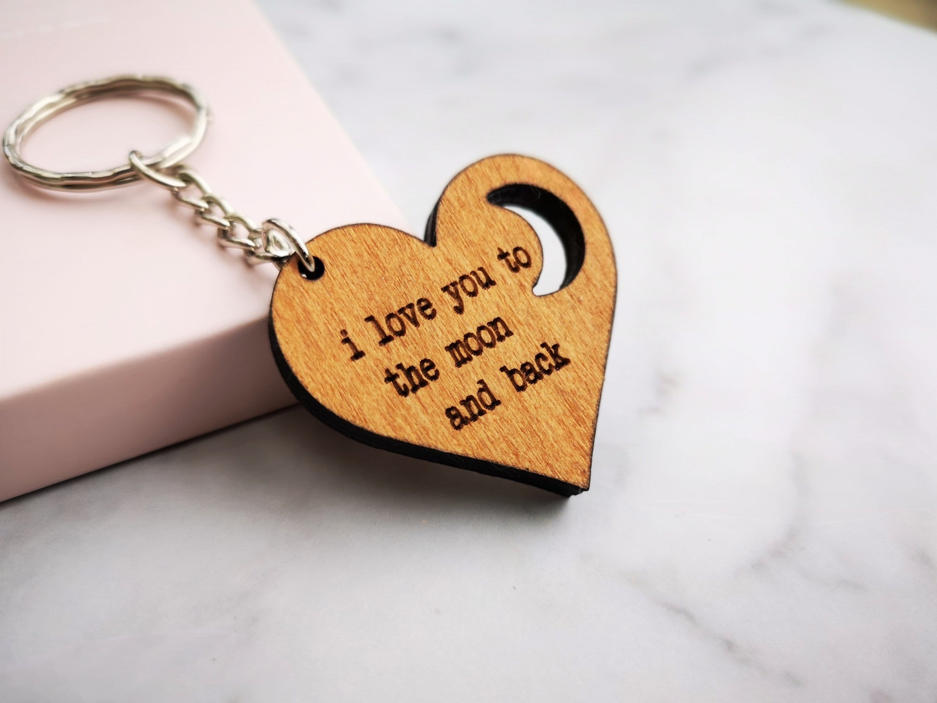 I love you to the shop moon and back keychain