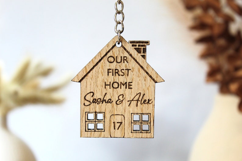 Set of 2 New Home Keyrings, Couples First Home Keyring Set, Personalised New House Gift, His Hers Keyring Set Personalised Home, First House image 3