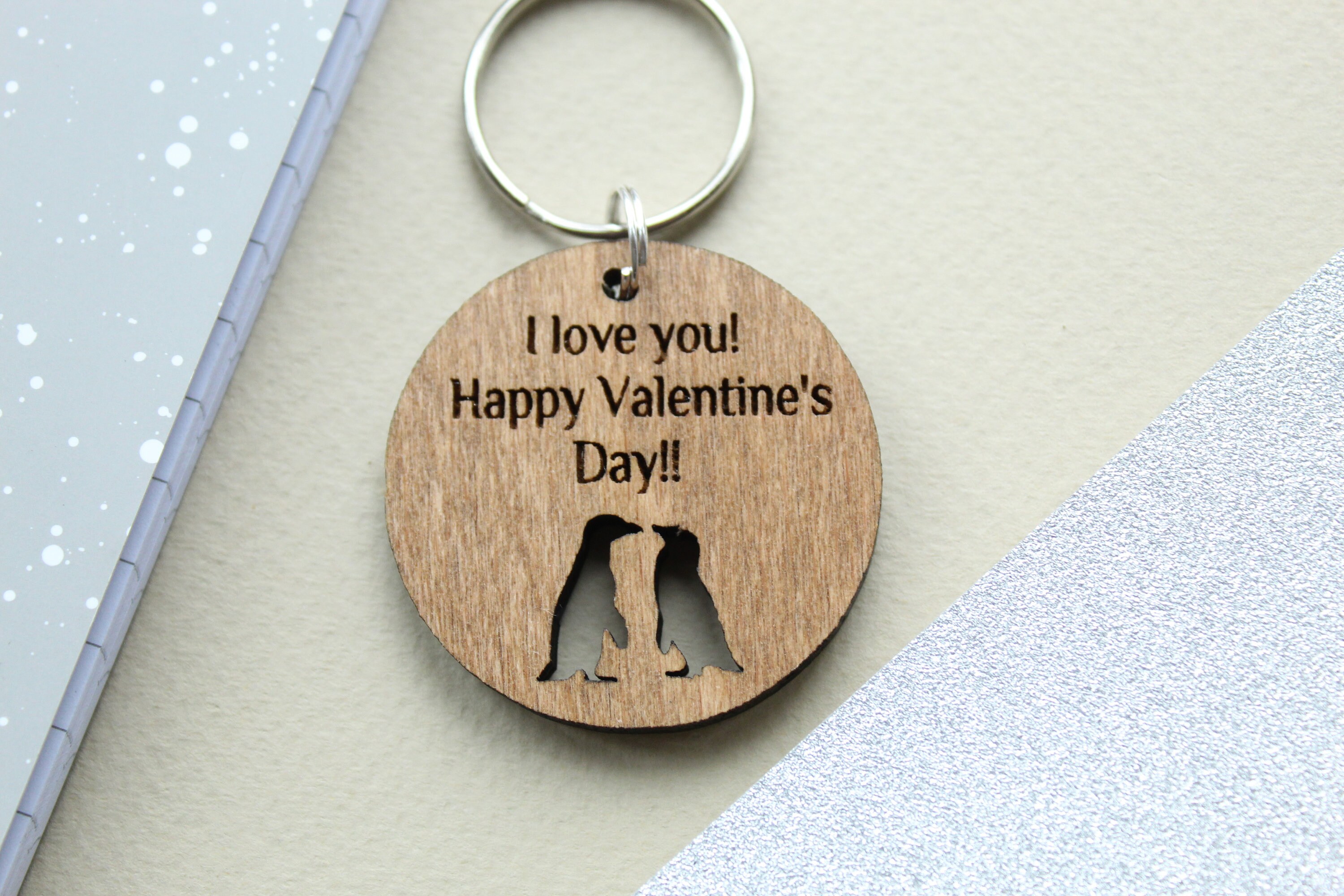 Valentine&#39;s Wooden Keyring Gift, Valentines Gift, Personalised Valentines Gift, You&#39;re My Penguin, Valentine Gift For Him Her, Penguin Lover
