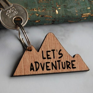 Let's Adventure Keyring, Travel Wooden Keyring, Mountain Keyring, Wanderlust, Birthday Gift, Unique Gift Idea, Wooden Etched, Laser Engraved image 3