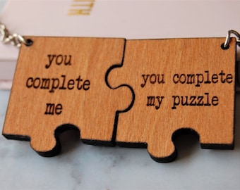 Regalo portachiavi in legno personalizzato, Pezzo mancante, Puzzle, Regalo di San Valentino, Portachiavi di coppia, Regalo di coppia, Completa il mio puzzle, Personalizzato