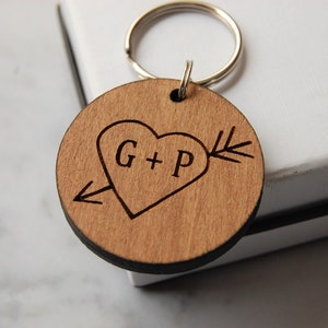 His Hers Keyring, 5th Wedding Anniversary gift, Personalised Wooden Keyring, Valentines Gift, Wedding Anniversary Gift Him, 5th Anniversary image 3
