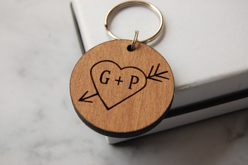 His Hers Keyring, 5th Wedding Anniversary gift, Personalised Wooden Keyring, Valentines Gift, Wedding Anniversary Gift Him, 5th Anniversary image 3