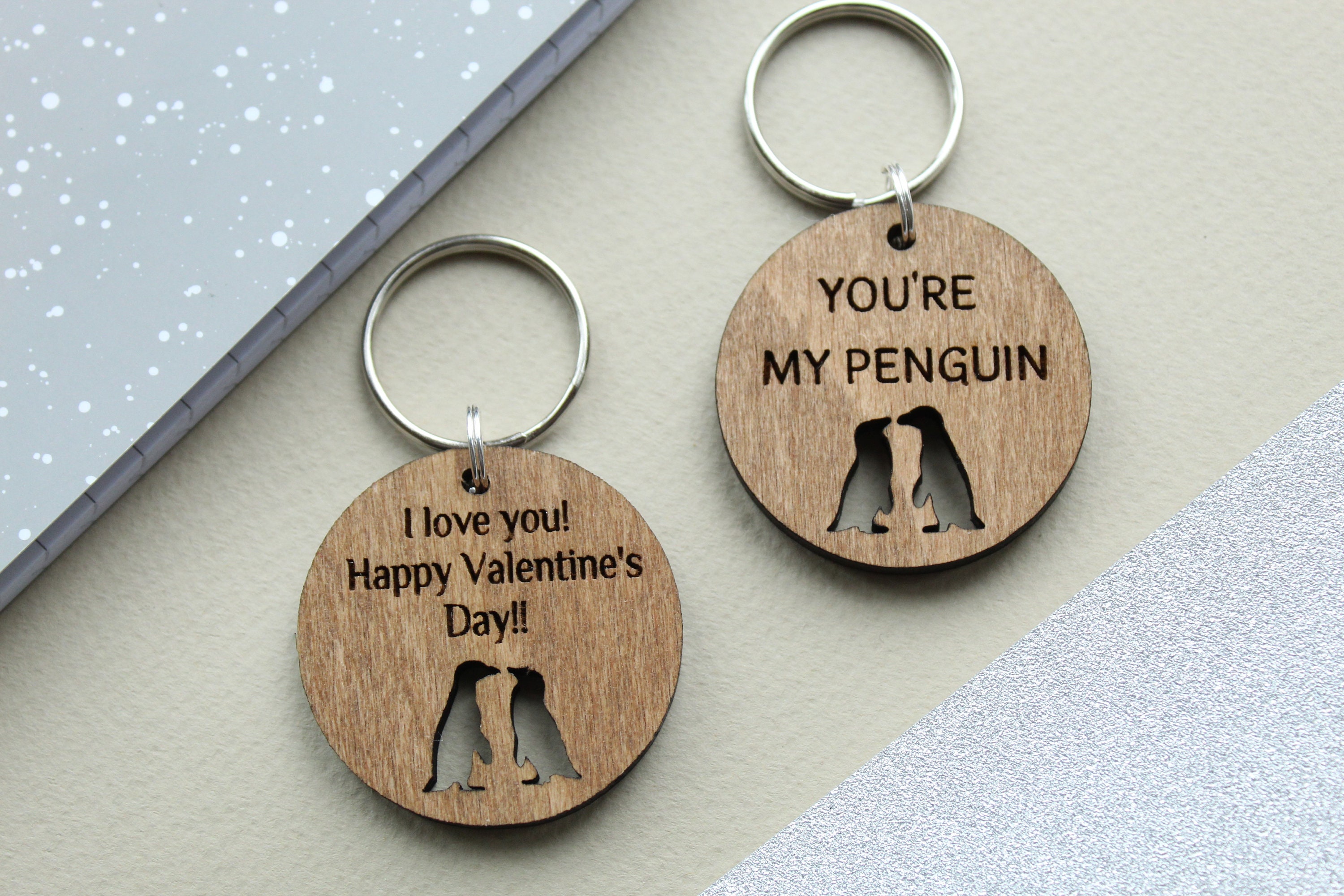 Valentine&#39;s Wooden Keyring Gift, Valentines Gift, Personalised Valentines Gift, You&#39;re My Penguin, Valentine Gift For Him Her, Penguin Lover