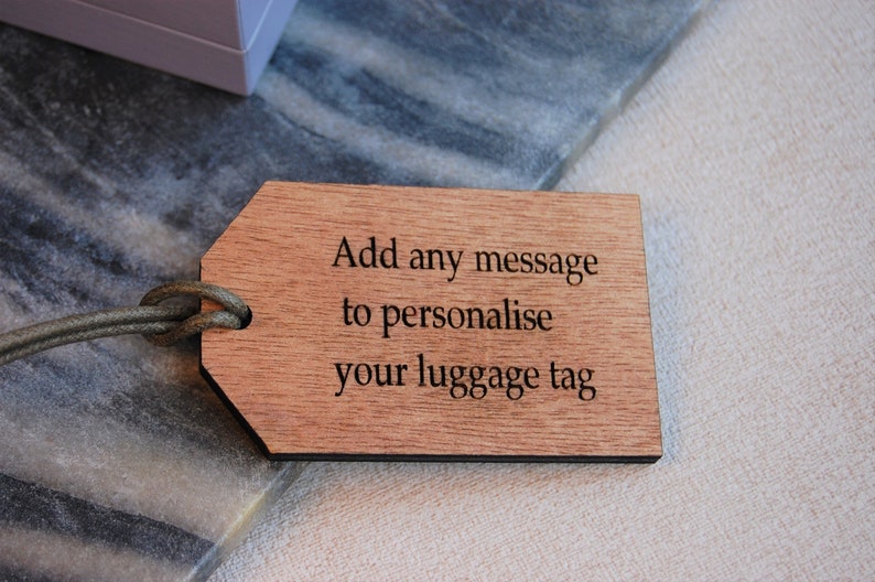 Wooden Luggage Tag, Adventure Awaits, The World Awaits, Travel Gift, Adventure Gift, Gift For Travellers, Personalised Message image 4