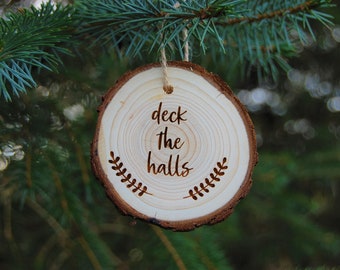 Log Slice Christmas Tree Bauble, Deck The Halls, Wood Slice Bauble, Log Slice Bauble, Wooden Bauble