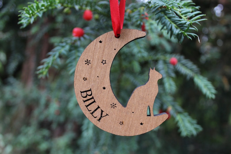 Personalised Cat Christmas Bauble, Cat Christmas Decoration, Pet Lover Christmas Gift, Cats First Christmas, Wooden Tree Ornament , Cat image 2