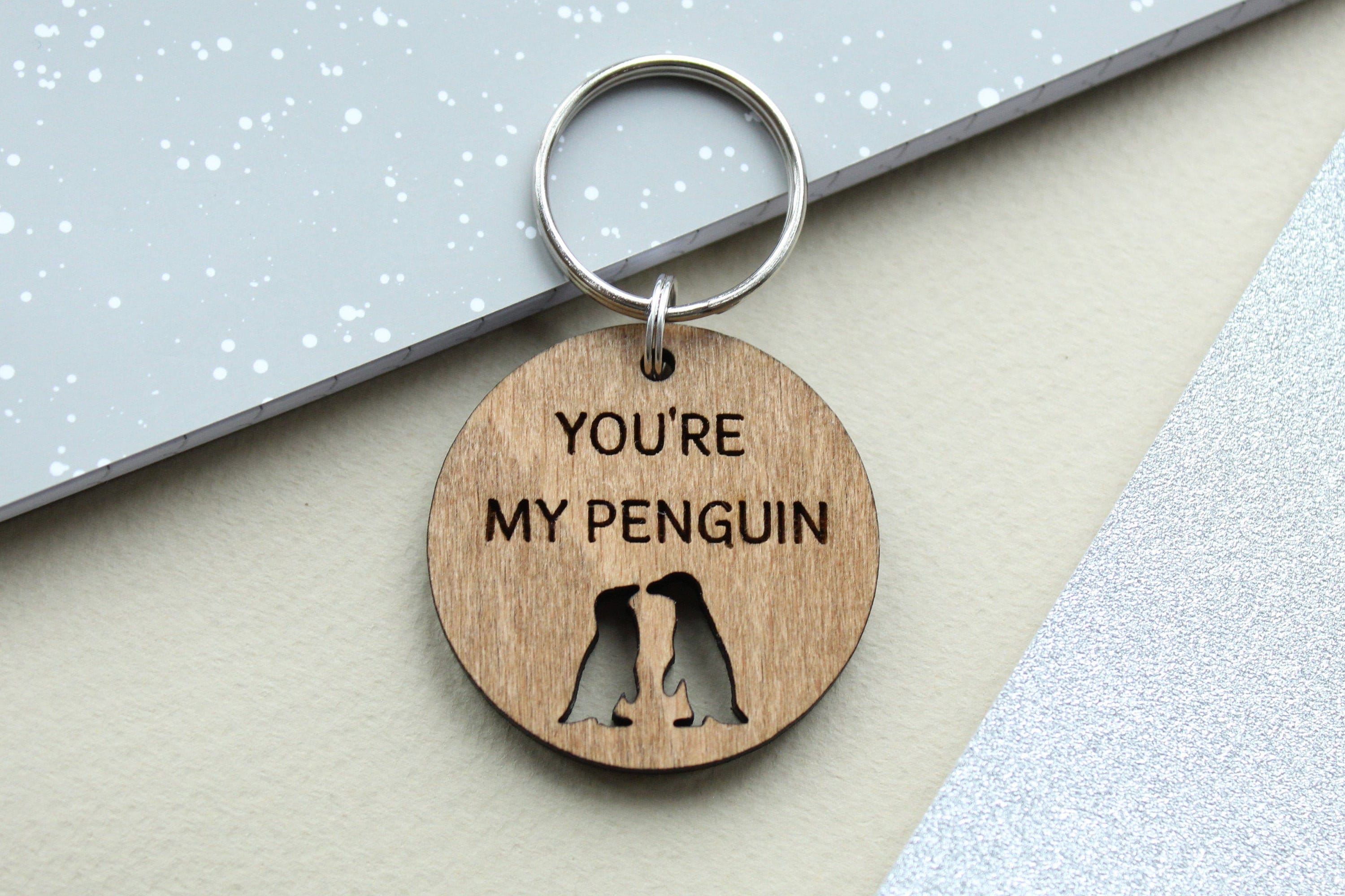 Valentine&#39;s Wooden Keyring Gift, Valentines Gift, Personalised Valentines Gift, You&#39;re My Penguin, Valentine Gift For Him Her, Penguin Lover