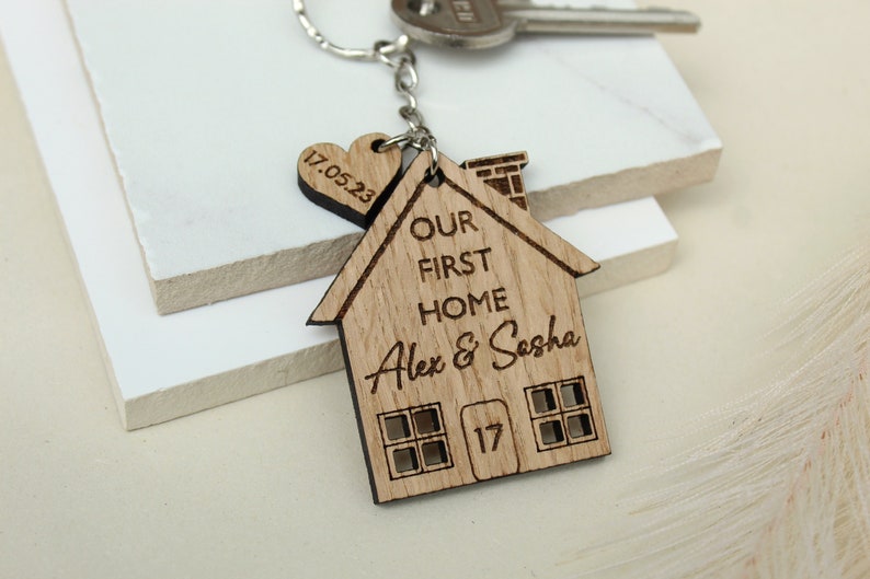 Set of 2 New Home Keyrings, Couples First Home Keyring Set, Personalised New House Gift, His Hers Keyring Set Personalised Home, First House image 6