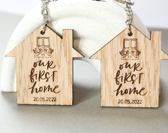 Personalised set of 2 New Home Keyrings, Couples First Home Keyring Set, Personalised New House Gift, His Hers Keyring Set Personalised Home