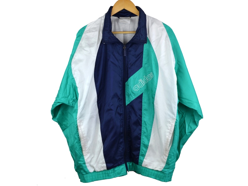 Adidas Windbreaker Männer L Shell Jacke Colorblock 90er Jahre Outfit Activewear Kleidung Vintage Türkis Farbe Adidas Windbreaker Männer L Shell Jacke Colorblock 90er Jahre Outfit Activewear Kleidung Vintage Türkis Farbe