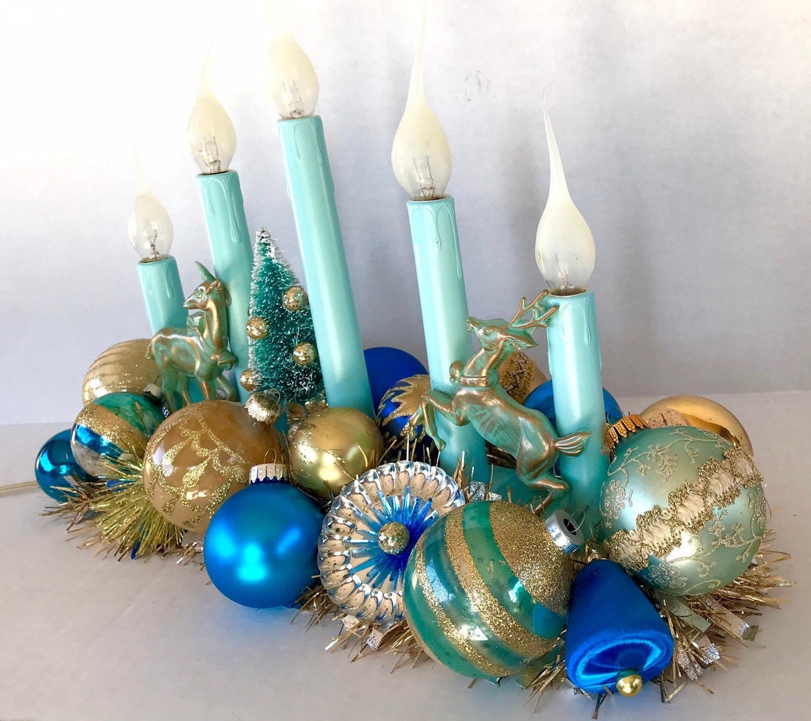 Large Vintage Christmas Candolier 5 Lights Decorated Turquoise - Etsy