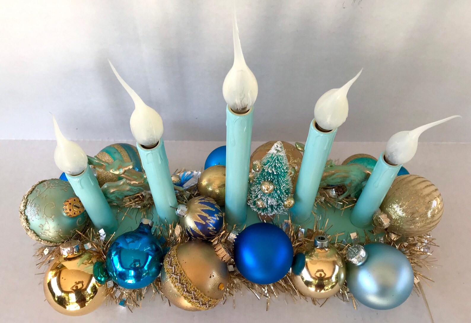 Large Vintage Christmas Candolier 5 Lights Decorated Turquoise - Etsy