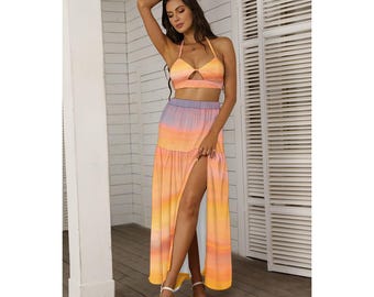 Two piece beach dress - beach outfit - resort wear - tropical vacation - cover up - swimsuit