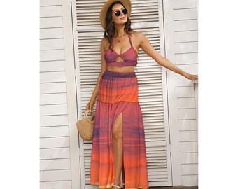 Two piece beach dress - beach outfit - resort wear - tropical vacation - cover up - swimsuit