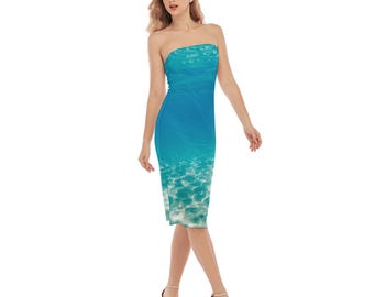 Mermaid inspired side split tube dress - resort wear - tropical - beach dress