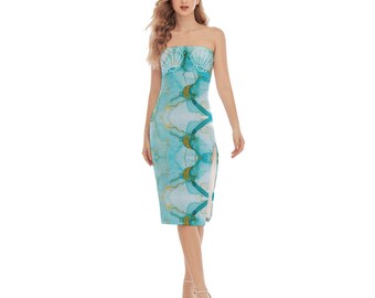 Mermaid inspired side split tube dress - resort wear - tropical - beach dress