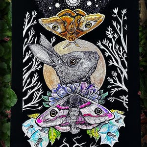 Rabbit & Moth Tarot Art Print: Whimsical Cottagecore Wall Decor