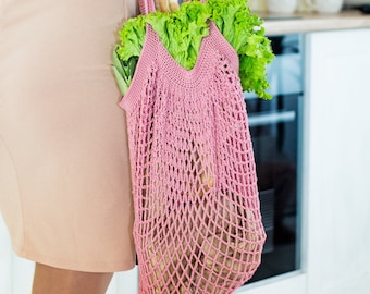 Crochet Tote Bag | Handmade Pink Market Bag for Shopping, Beach, and More | Sustainable Cotton Eco-Friendly Gift for Home  | Avoska